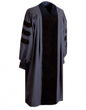 Мантия доктора делюкс темносиняя комбинированная мантия вельвет габардин вставки
